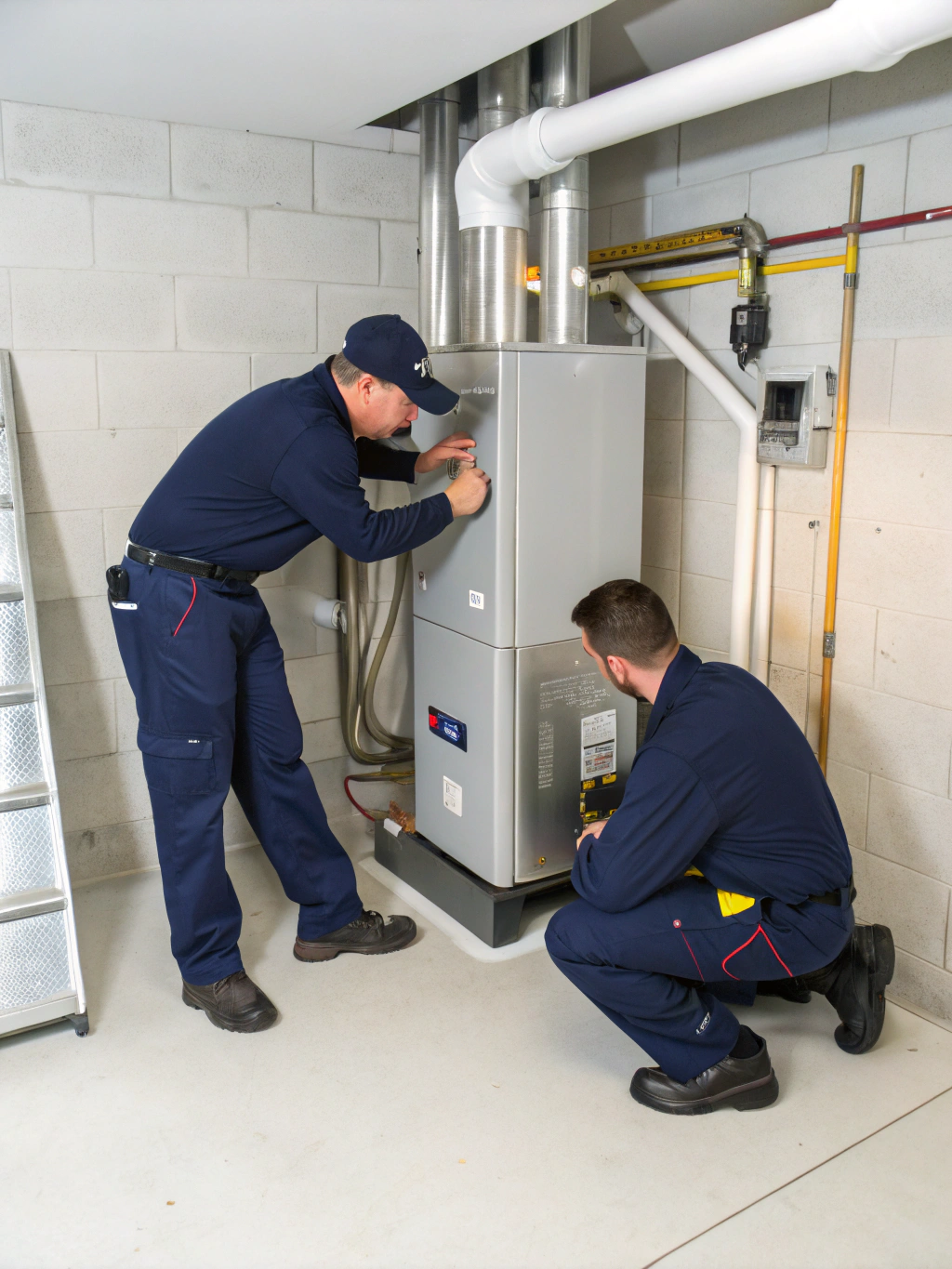 New HVAC system installed in a modern home basement