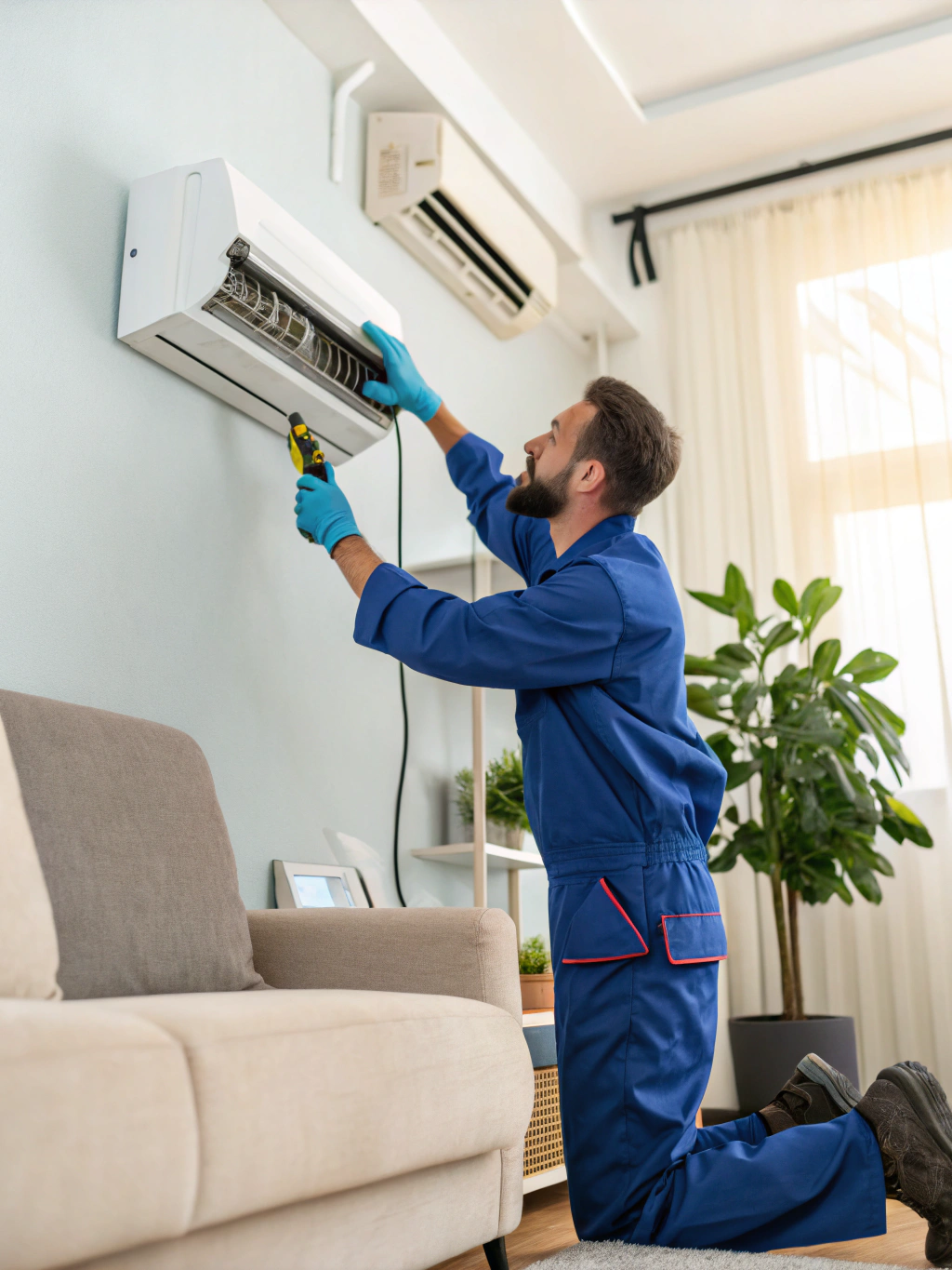 Professional cleaning of an indoor HVAC air handler unit