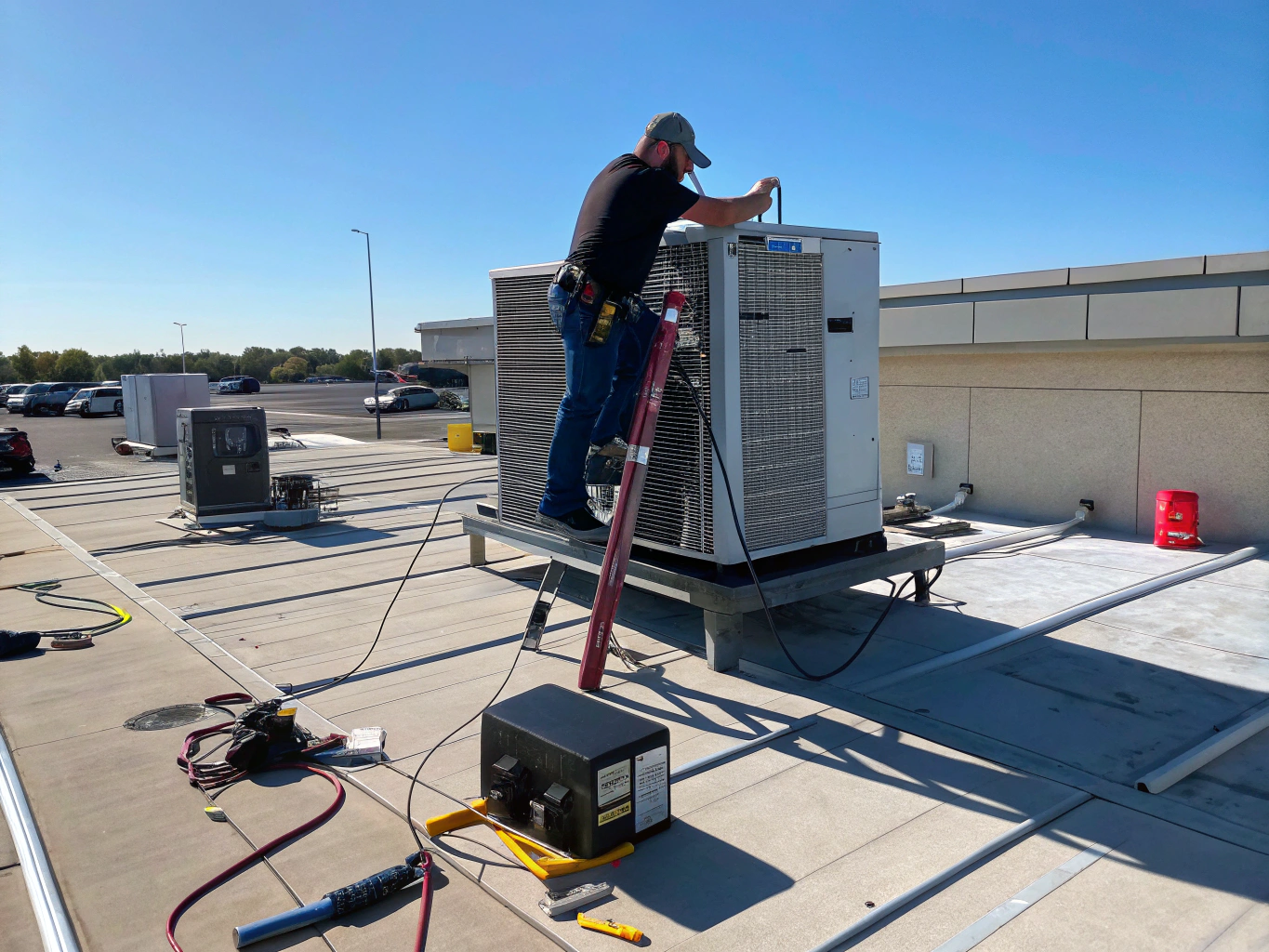 Commercial AC unit installation and repair in progress
